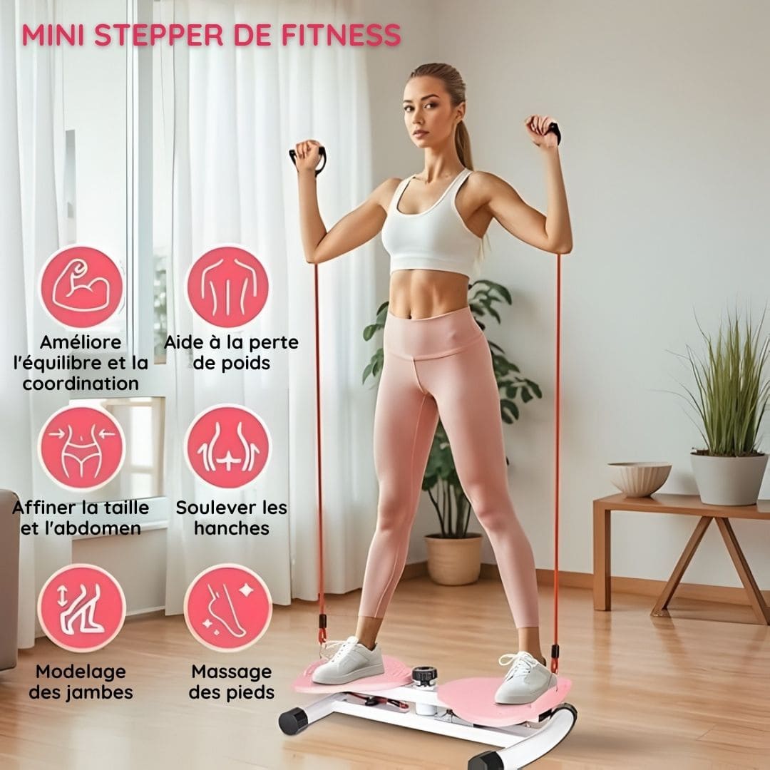 Mini stepper de fitness avec cordes de résistance intégrées