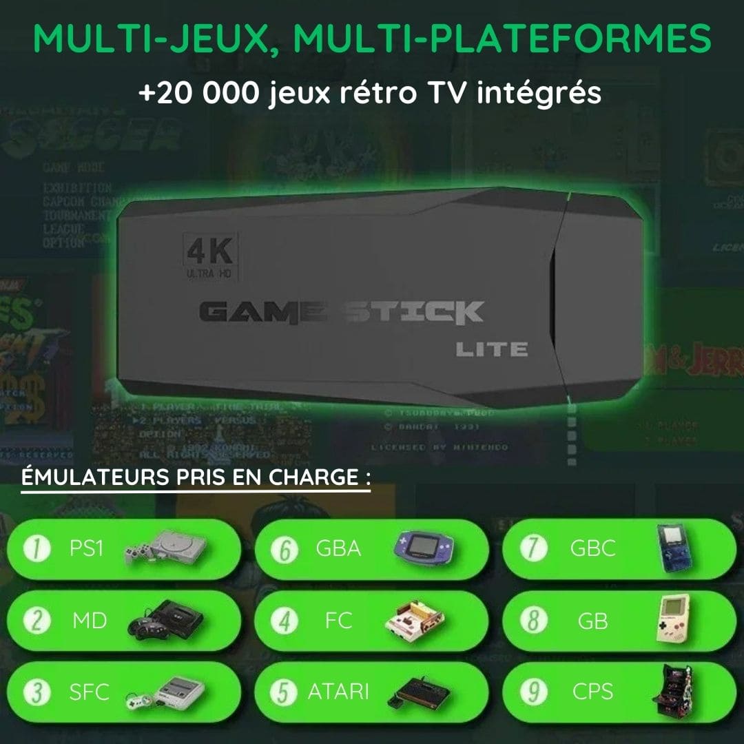 Console de jeu vidéo 2.4G compatible 4K (+20.000  jeux rétro pour PS1/GBA Boy)