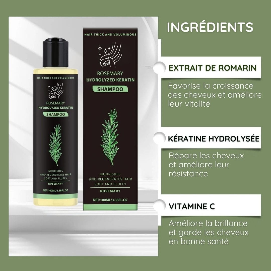 Shampooing au Romarin & Kératine Hydrolysée – Cheveux Épais, Forts & Brillants