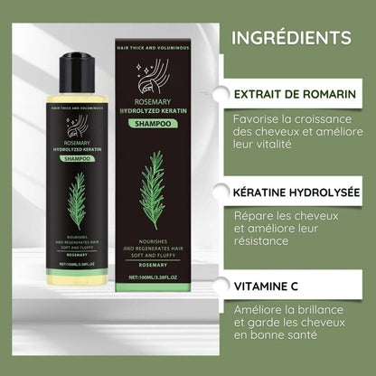 Shampooing au Romarin & Kératine Hydrolysée – Cheveux Épais, Forts & Brillants
