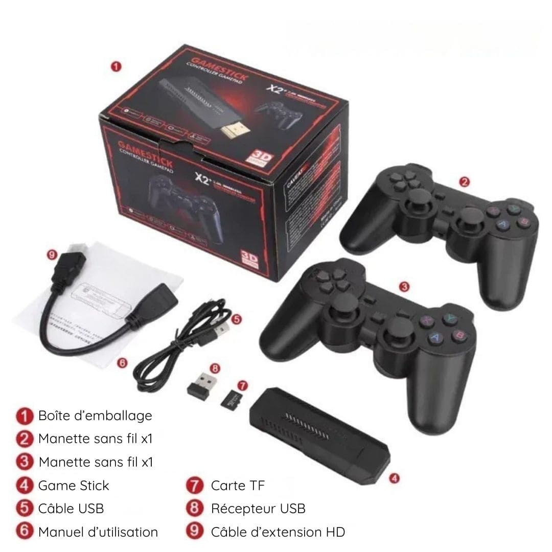 X2 Plus Game Stick 128 Go - 20.000 jeux 4K HD avec deux manettes sans fil 2.4G pour N64/PSP/PS1/GBA