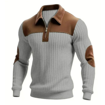 Pull zippé côtelé signature avec détails en daim