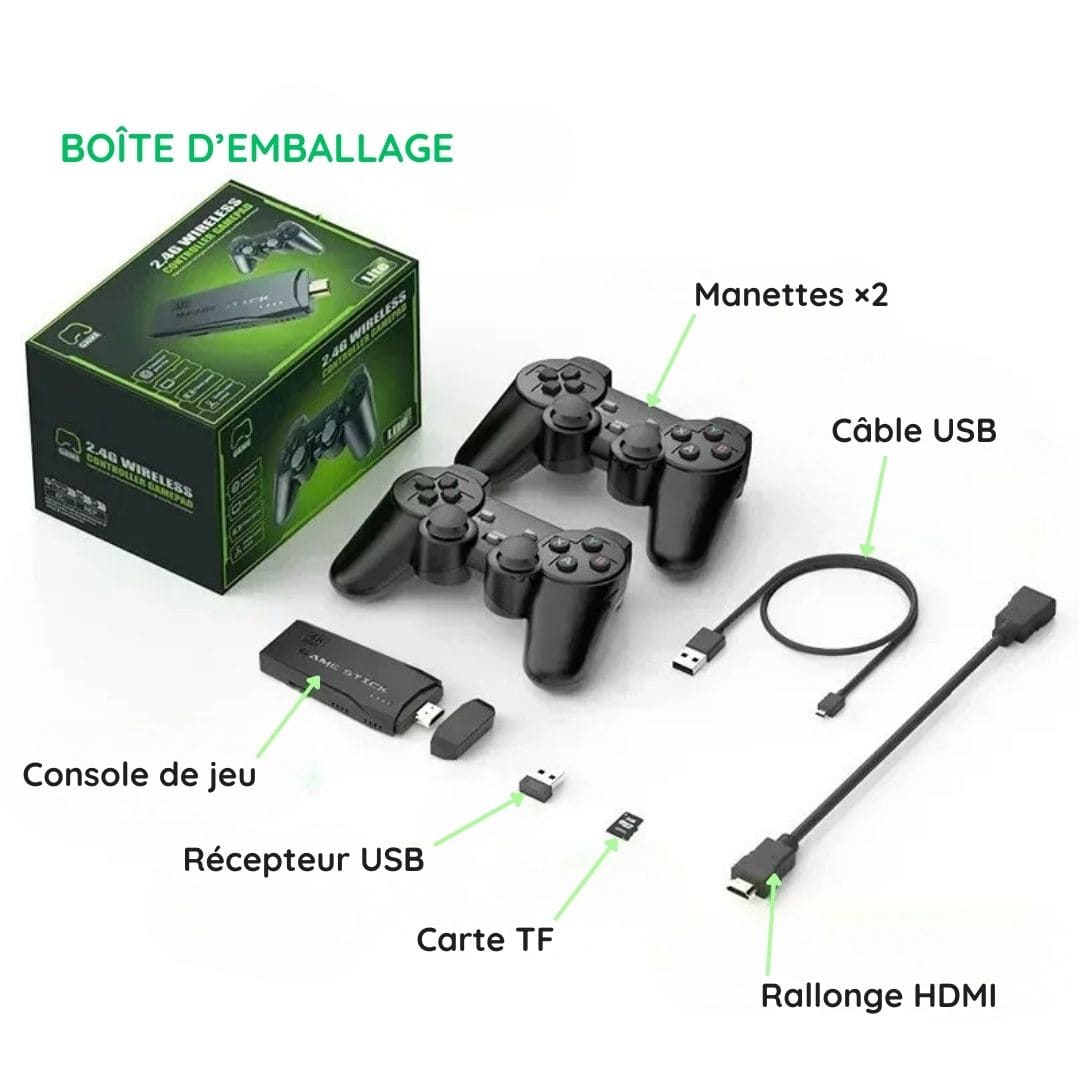 Console de jeu vidéo 2.4G compatible 4K (+20.000  jeux rétro pour PS1/GBA Boy)