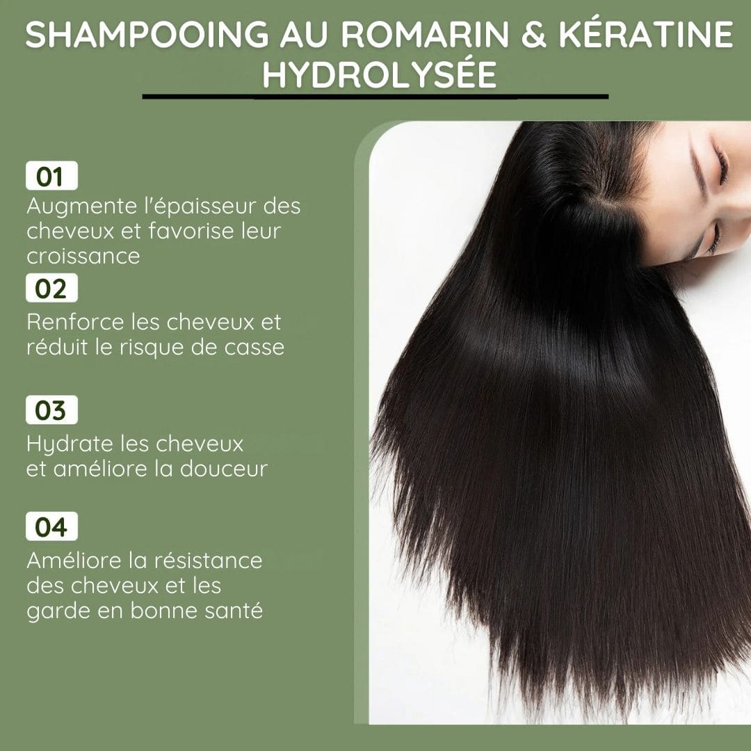 Shampooing au Romarin & Kératine Hydrolysée – Cheveux Épais, Forts & Brillants