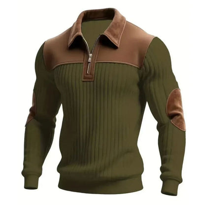 Pull zippé côtelé signature avec détails en daim