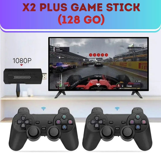 X2 Plus Game Stick 128 Go - 20.000 jeux 4K HD avec deux manettes sans fil 2.4G pour N64/PSP/PS1/GBA