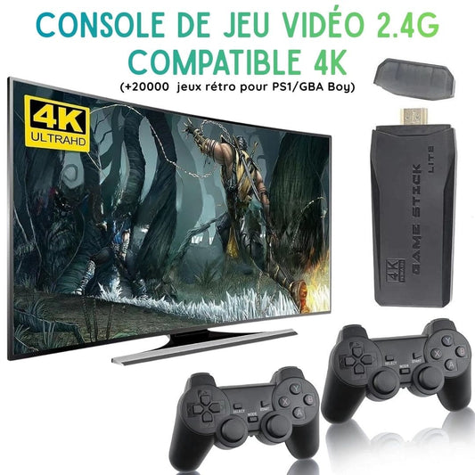 Console de jeu vidéo 2.4G compatible 4K (+20.000  jeux rétro pour PS1/GBA Boy)