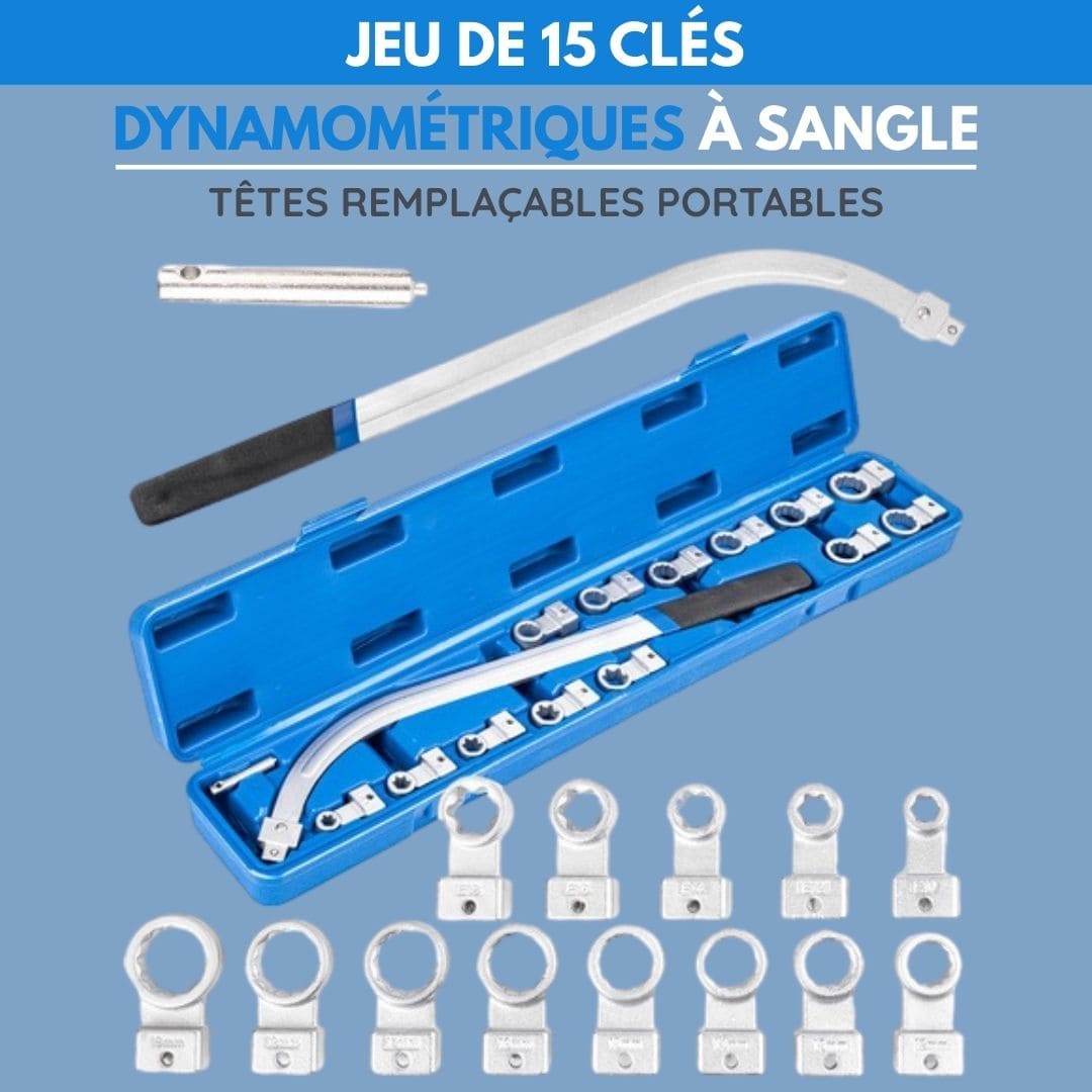 Jeu de 15 clés dynamométriques à sangle - Têtes remplaçables portables