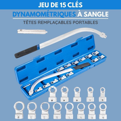 Jeu de 15 clés dynamométriques à sangle - Têtes remplaçables portables