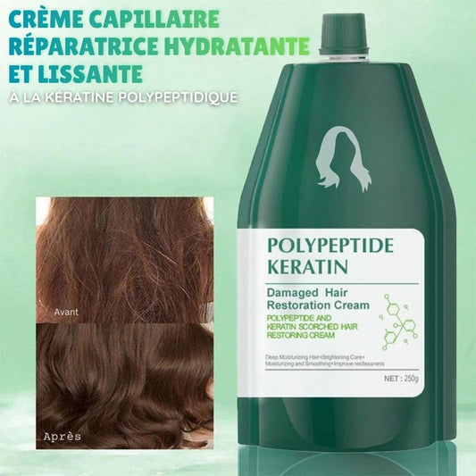 Crème capillaire réparatrice hydratante et lissante à la kératine polypeptidique