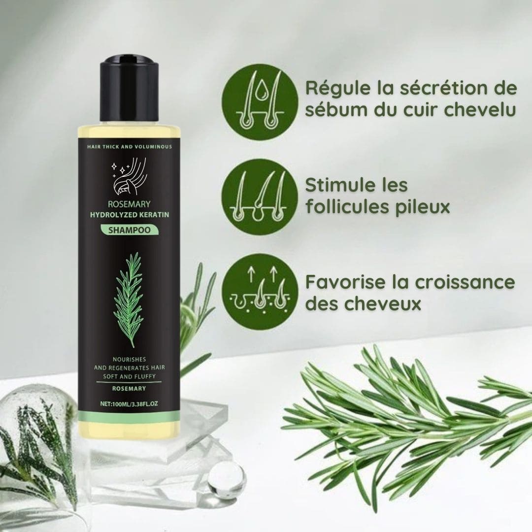 Shampooing au Romarin & Kératine Hydrolysée – Cheveux Épais, Forts & Brillants