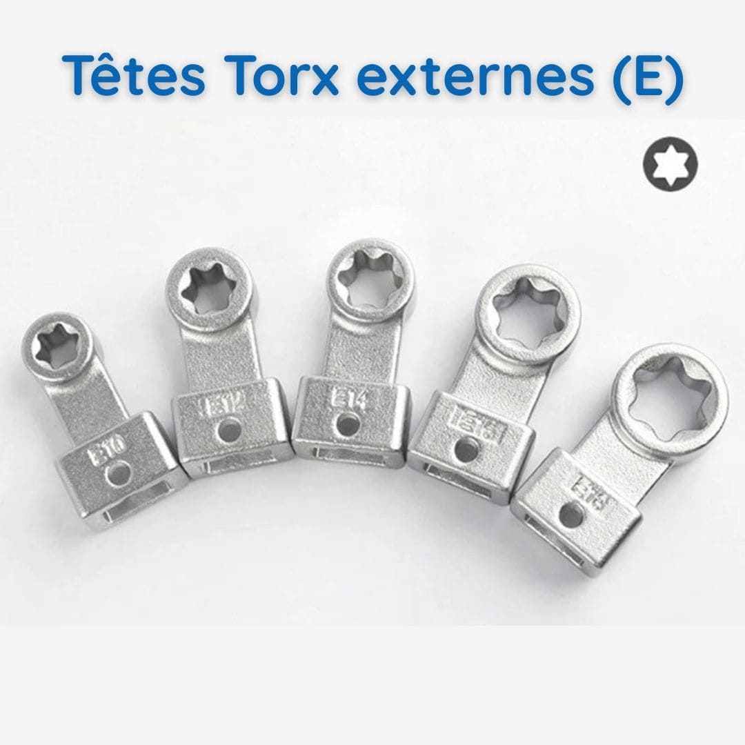 Jeu de 15 clés dynamométriques à sangle - Têtes remplaçables portables