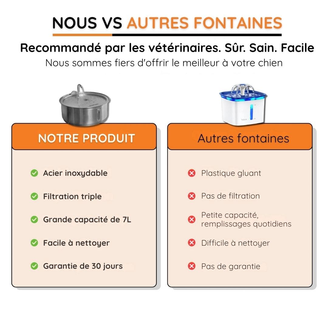 Fontaine à eau ludique anti-débordement pour chien en acier inoxydable