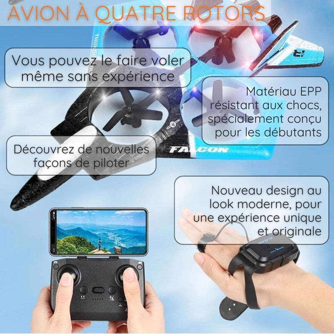 Avion de chasse télécommandé avec lumière LED