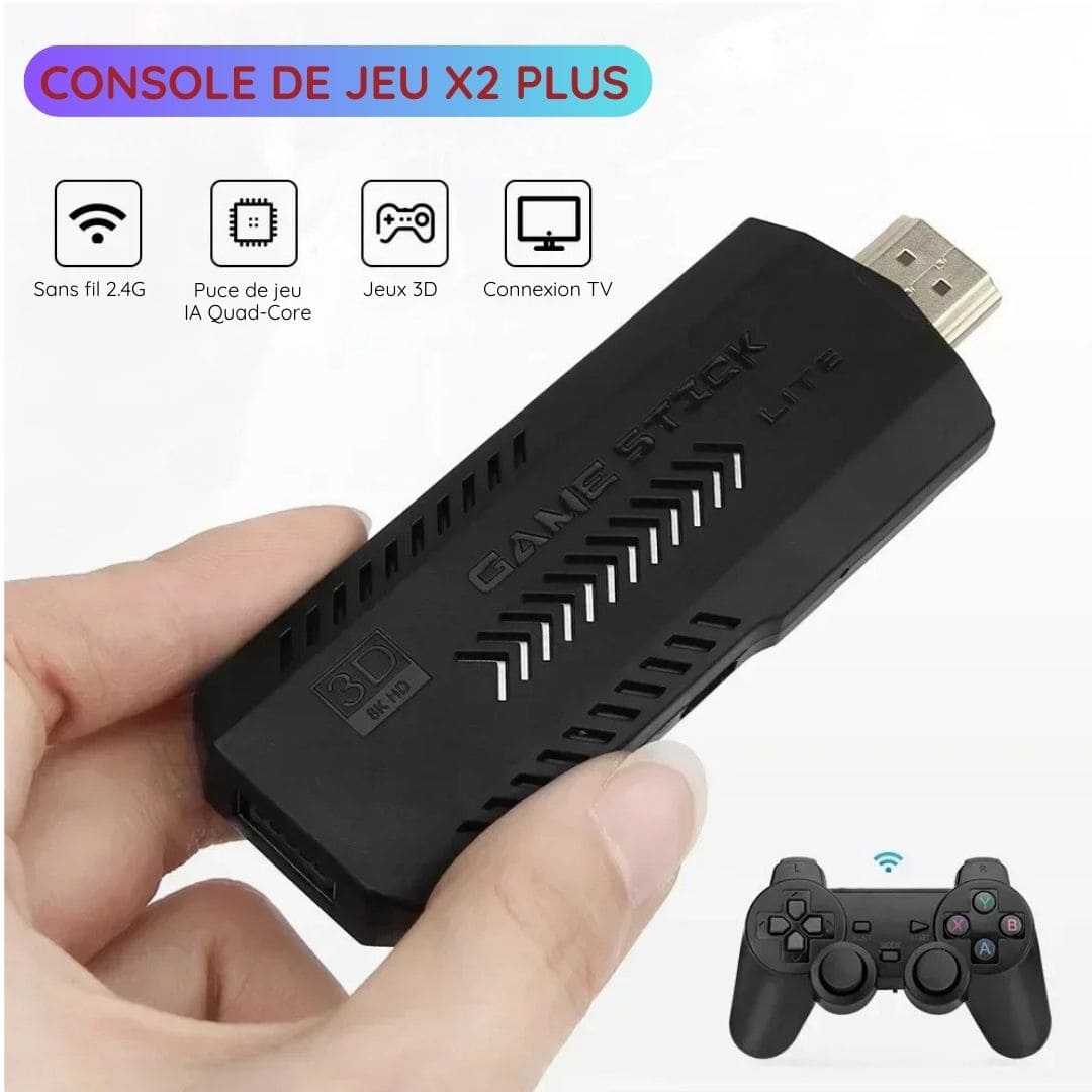 X2 Plus Game Stick 128 Go - 20.000 jeux 4K HD avec deux manettes sans fil 2.4G pour N64/PSP/PS1/GBA