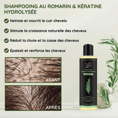 Shampooing au Romarin & Kératine Hydrolysée – Cheveux Épais, Forts & Brillants