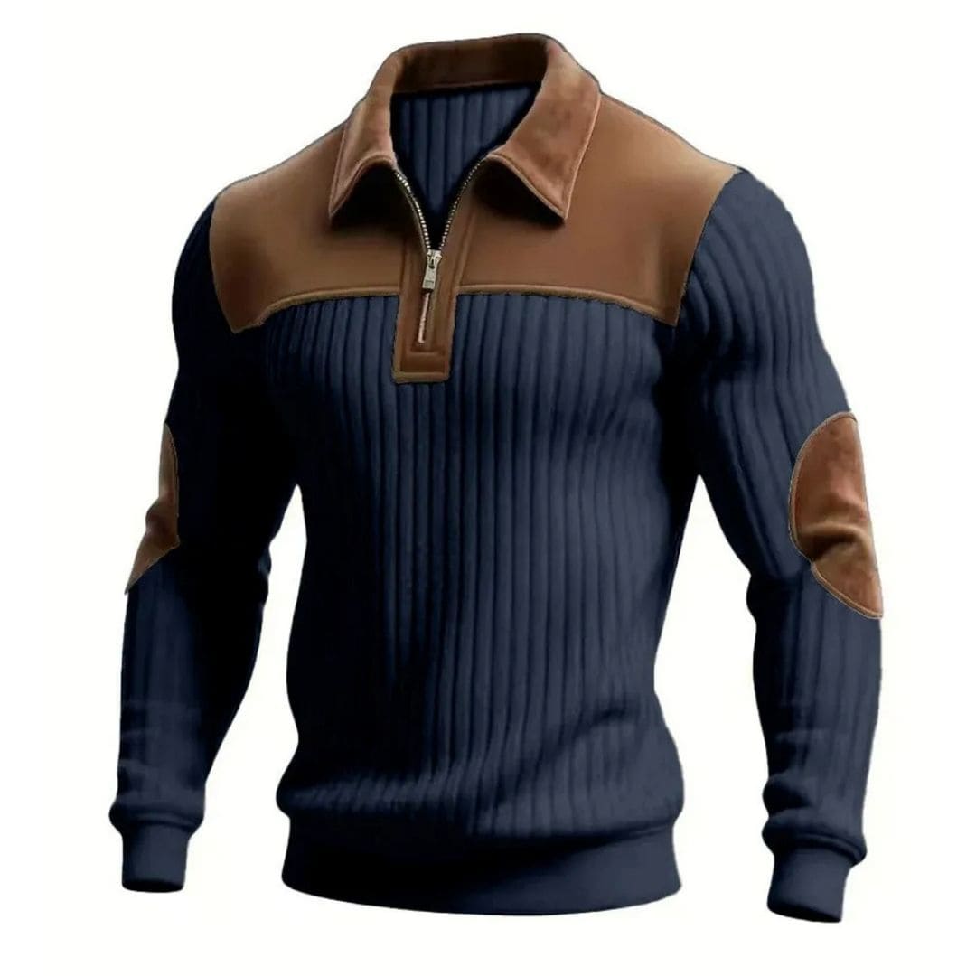 Pull zippé côtelé signature avec détails en daim