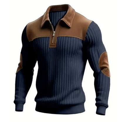 Pull zippé côtelé signature avec détails en daim