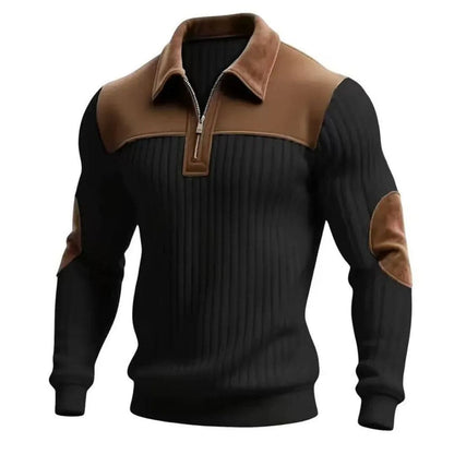 Pull zippé côtelé signature avec détails en daim