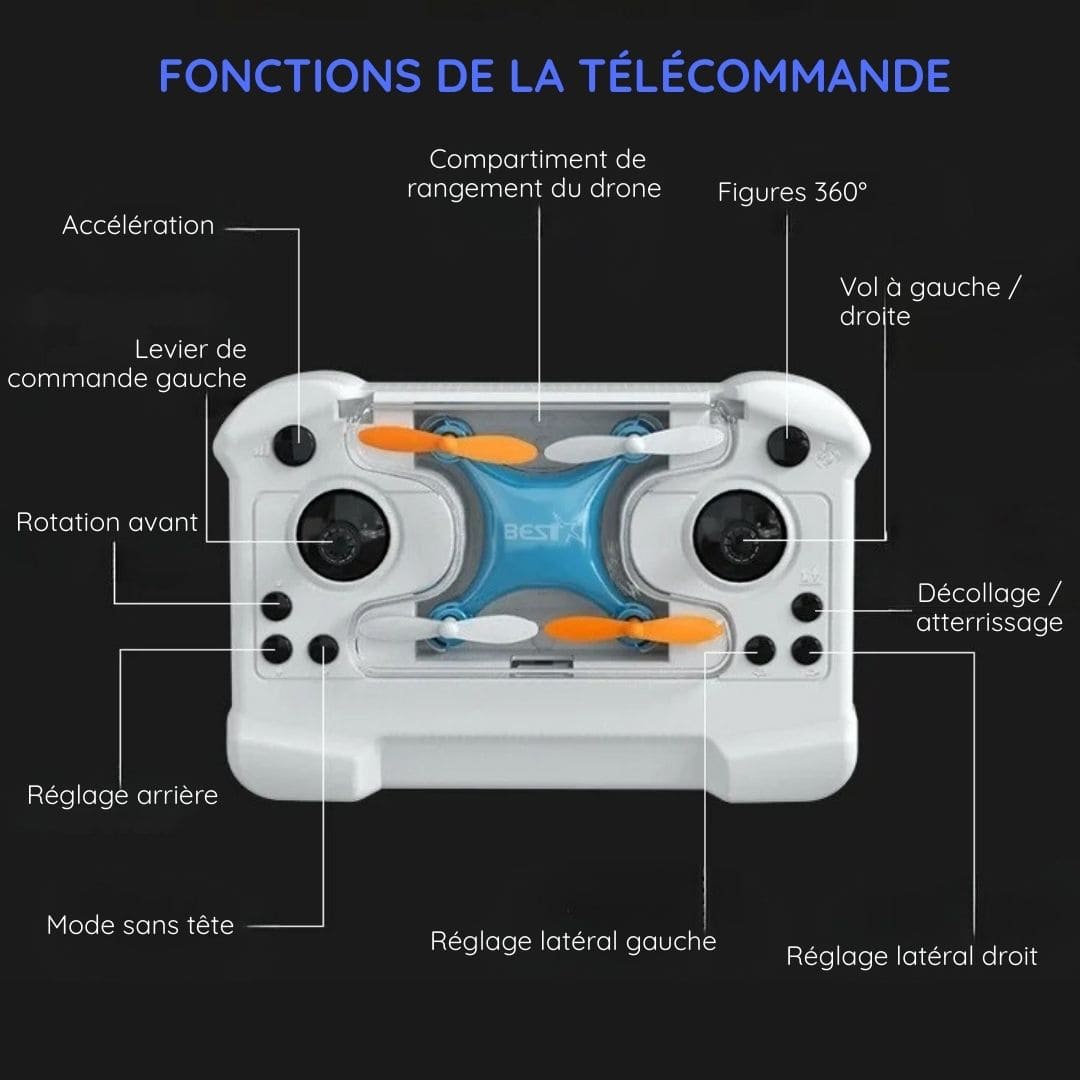 Mini Drone BEST-X | Vol stable & anti-chute avec télécommande intégrée
